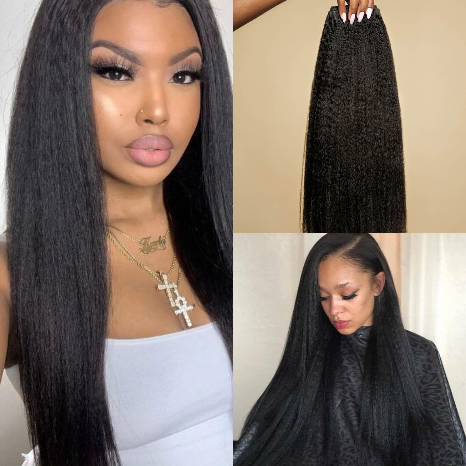 Kinky straight seamless clip ins